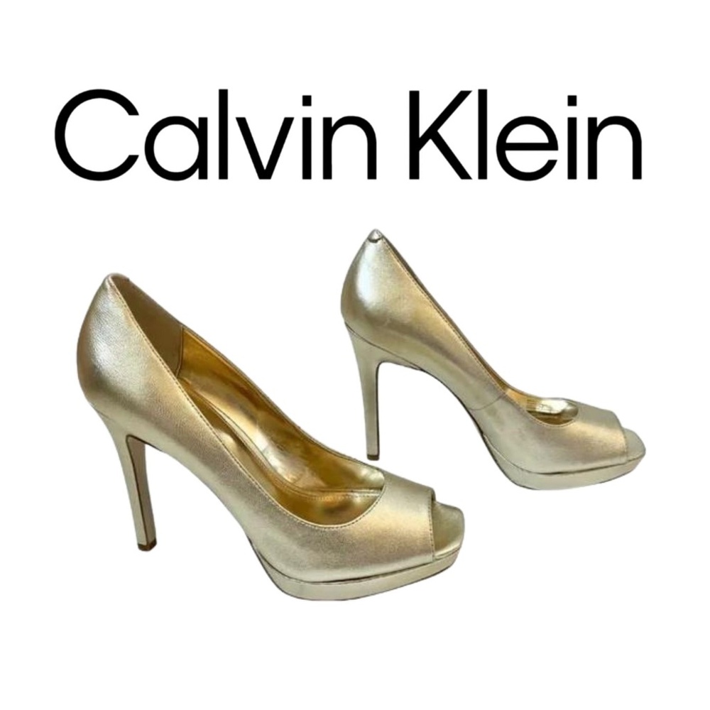 NEW Calvin Klein Cora Metallic Gold Peep Toe Heels // Size 7.5